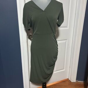 Michael Kors Green Ruched Sheath Dress with 3/4 Dolman Sleeves